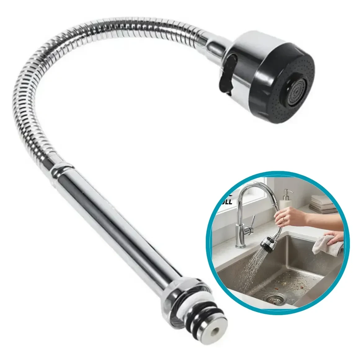 PICO MÓVIL MESADA ACERO FLEXIBLE CON FLOR MULTIFUNCIÓN