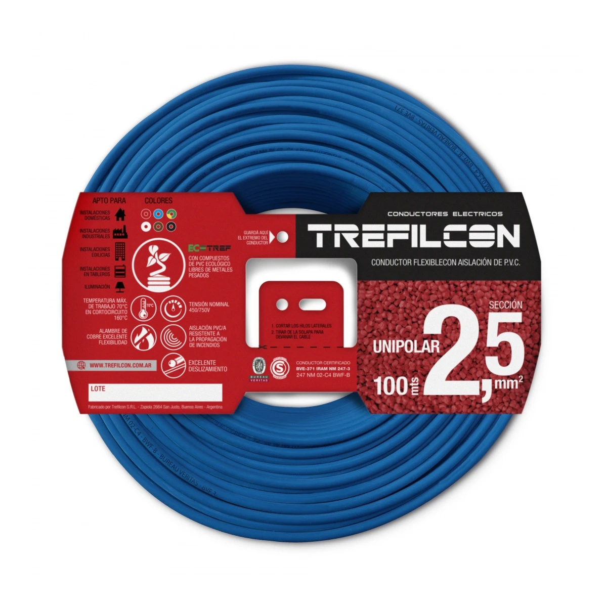 CABLE UNIPOLAR 1X2,50 MM CELESTE