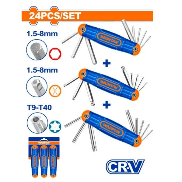 WADFOW JUEGO LLAVES ALLEN BALL TORX 24 PIEZAS PLEGABLE